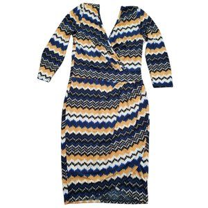 Women's 1-Piece 3/4" Sleeve, Zig-Zag Design Wrap Dress, Size 6